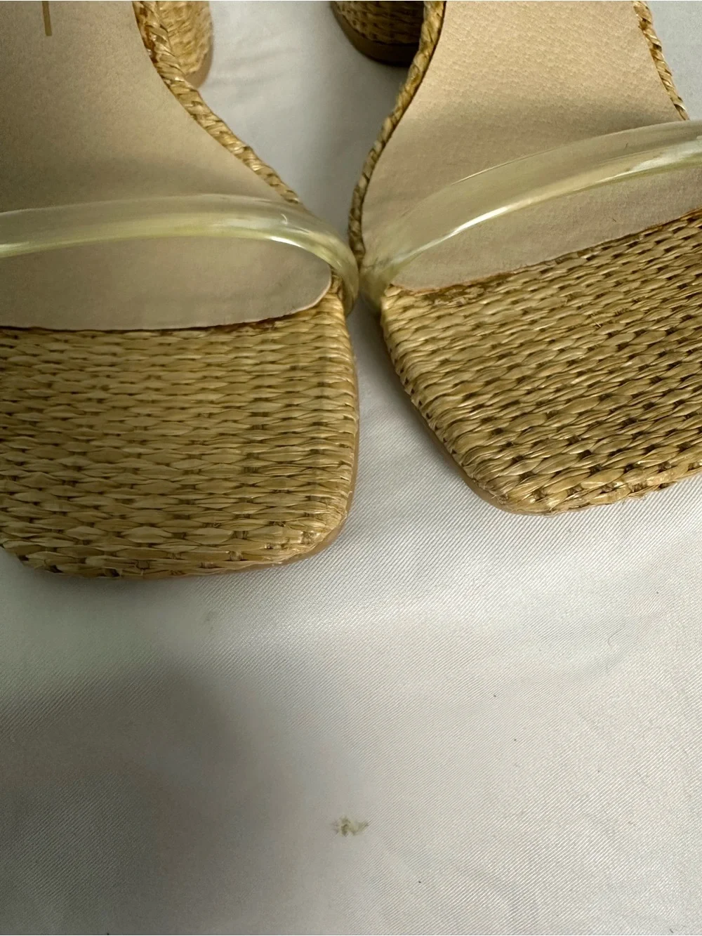 Title EN  Dolce Vita Clear Strap Block Heel Mules Women’s US 10 Natural Raffia